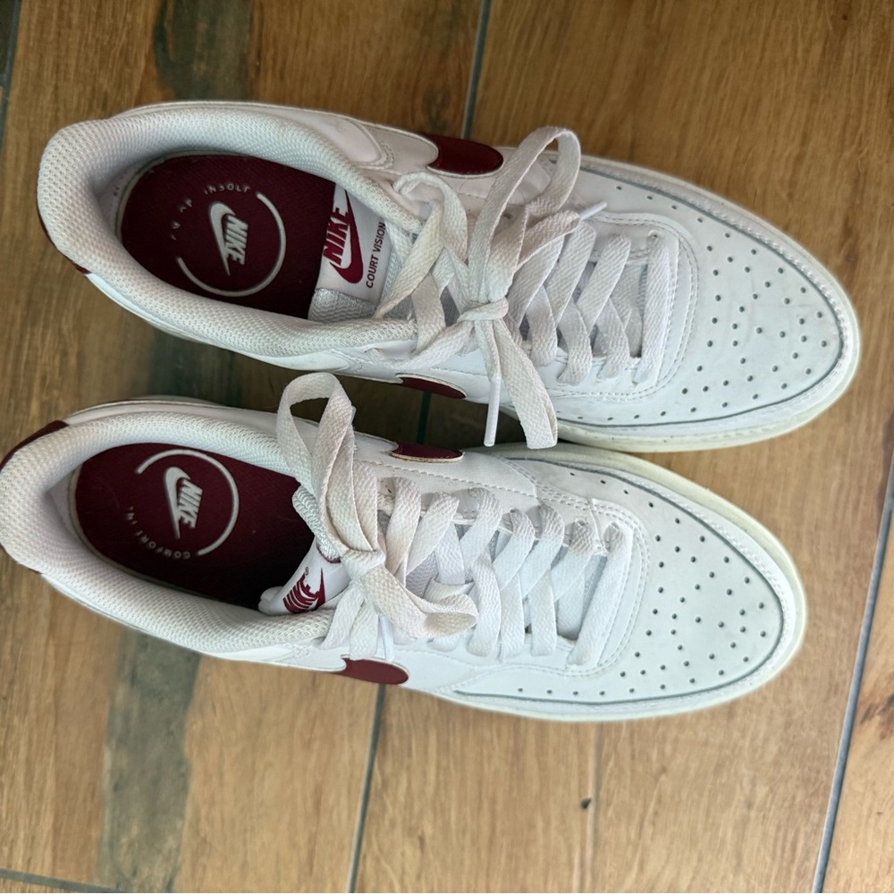 Nike White Leather Sneakers with Maroon Swoosh - Picture 2 of 5